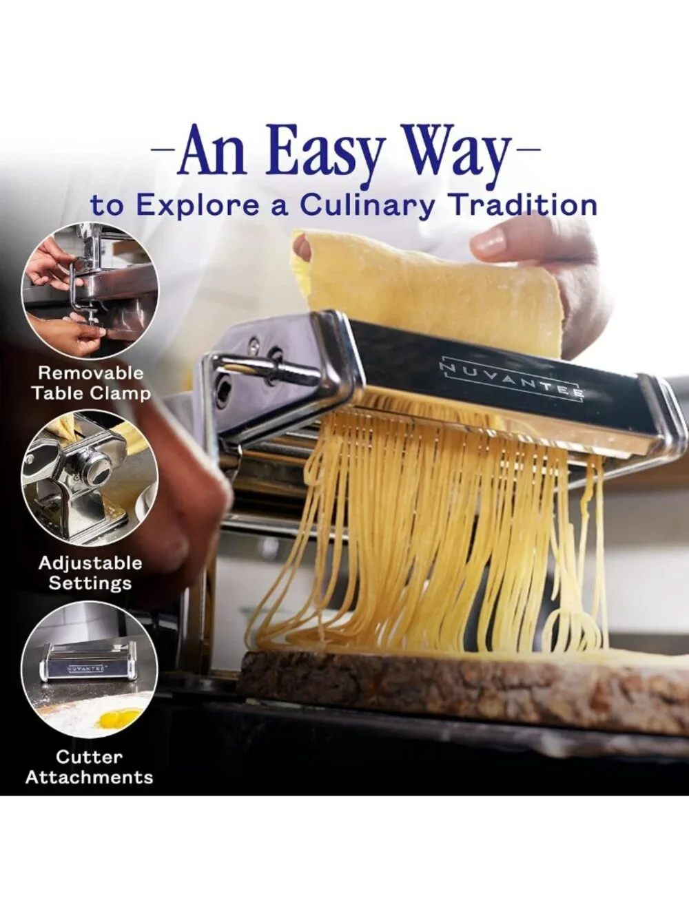 Adjustable Thickness Pasta Maker - 3-in-1 Noodle Machine with Rollers & Cutters